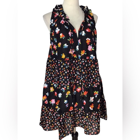 Mud Pie Black Floral Ruffle Sleeveless Tiered Sundress Women’s Size Small - Picture 5 of 12